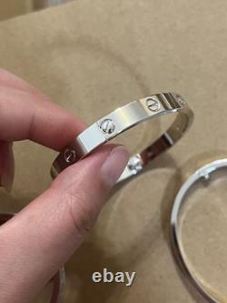 Sterling Silver LOVE Bracelet White Gold Color 6.1MM, Full Set With Original Box