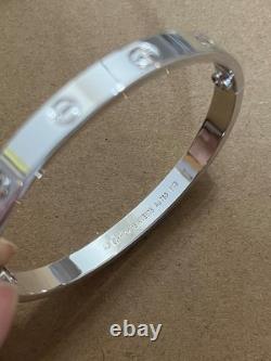 Sterling Silver LOVE Bracelet White Gold Color 6.1MM, Full Set With Original Box