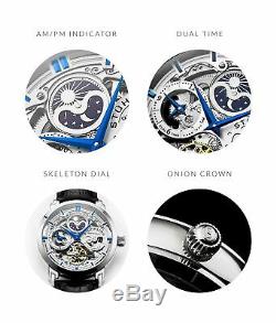 Stuhrling Original Mens Automatic-Self-Wind Luxury Dress Skeleton Dual Time G