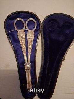 Stunning Antique Silver Plated Grape Shears in Original Box hallmarked silver