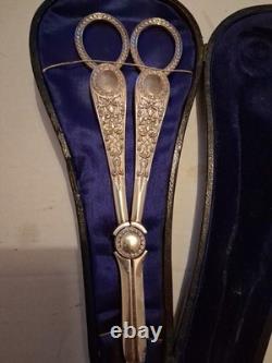 Stunning Antique Silver Plated Grape Shears in Original Box hallmarked silver
