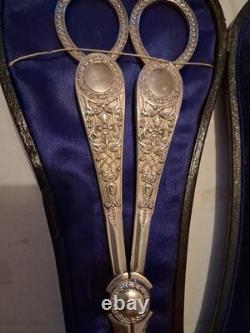 Stunning Antique Silver Plated Grape Shears in Original Box hallmarked silver