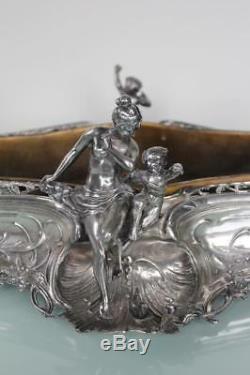 Stunning Art Nouveau large silver plated lady cherub centerpiece