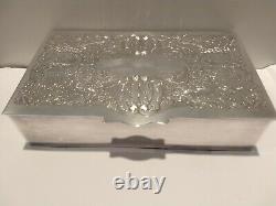 Stunning English Engraved Chased Silver Plate Box in original box unused Fab