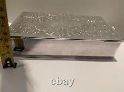 Stunning English Engraved Chased Silver Plate Box in original box unused Fab