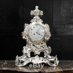 Stunning Large Silver Plated Bronze Rococo Clock Music C1880 Fully Restored