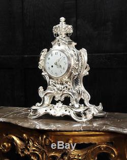 Stunning Large Silver Plated Bronze Rococo Clock Music C1880 Fully Restored