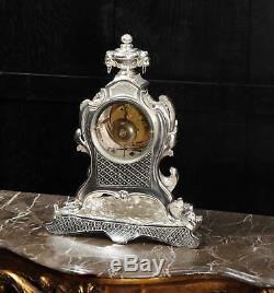 Stunning Large Silver Plated Bronze Rococo Clock Music C1880 Fully Restored