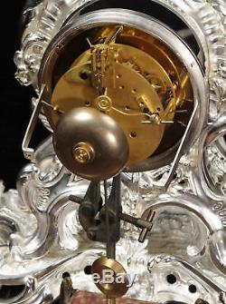 Stunning Large Silver Plated Bronze Rococo Clock Music C1880 Fully Restored