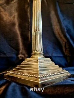 Stunning PAIR English Silver Plate Corinthian Column Table Lamps H37cm