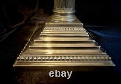 Stunning PAIR English Silver Plate Corinthian Column Table Lamps H37cm