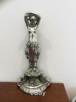 Stunning Silver Plate Door Stop Nude Lady Art Decco/nouveaux Circa 1900