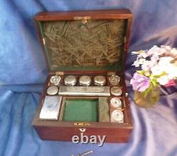 Stunning Victorian Dressing Box with Original Fittings-Silver Plate-Key-C 1860