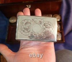 Stunning Victorian Dressing Box with Original Fittings-Silver Plate-Key-C 1860