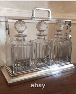 Stunning Vintage Tantalus, Three Cut Glass Decanters In A Silver Plate Tantalus