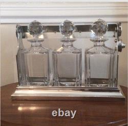 Stunning Vintage Tantalus, Three Cut Glass Decanters In A Silver Plate Tantalus