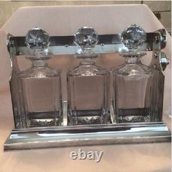 Stunning Vintage Tantalus, Three Cut Glass Decanters In A Silver Plate Tantalus
