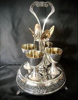 Stunning WMF Art Nouveau Silver Plated Egg Stand Set, Egg Cup with Gilt, Egg Spoon