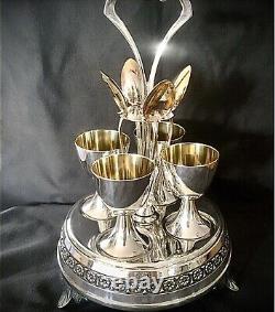 Stunning WMF Art Nouveau Silver Plated Egg Stand Set, Egg Cup with Gilt, Egg Spoon