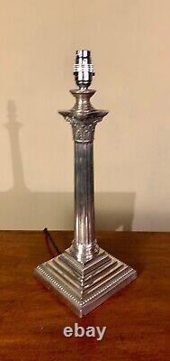 Substantial size quality silver plated corinthian column table lamp