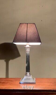 Substantial size quality silver plated corinthian column table lamp