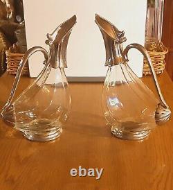 Super Stylish Pair Of Vintage Duck Shape Decanters With Silver Plate Head & Tail