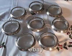 Super Stylish Vintage Set Of 8 Silver Plated & Cut Crystal Glass Wine Coasters