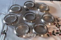 Super Stylish Vintage Set Of 8 Silver Plated & Cut Crystal Glass Wine Coasters