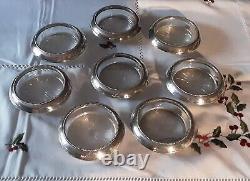 Super Stylish Vintage Set Of 8 Silver Plated & Cut Crystal Glass Wine Coasters