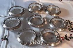Super Stylish Vintage Set Of 8 Silver Plated & Cut Crystal Glass Wine Coasters