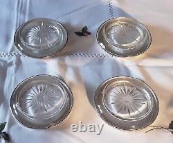 Super Stylish Vintage Set Of 8 Silver Plated & Cut Crystal Glass Wine Coasters
