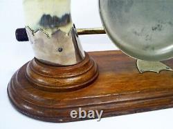 Superb Antique 12.75 Cow Horn & Oak Base Silver Plate Dinner Gong & Striker