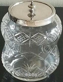Superb Antique English Silver Plate & Cut Crystal Biscuit Cookie Jar C. 1870