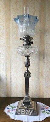 Superb Victorian Antique Silver Plated Corinthian Column Oil Lamp Base