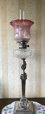 Superb Victorian Antique Silver Plated Corinthian Column Oil Lamp Base