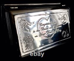 Superb Vintage Large Heavy Silver Plated Wedding Trinket Box (9x5.5x2, 820g)