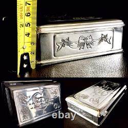 Superb Vintage Large Heavy Silver Plated Wedding Trinket Box (9x5.5x2, 820g)