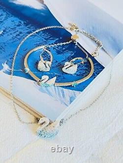 Swarovski Iconic Blue White Crystal Swan Set, Earrings Necklace Bracelet BNWT