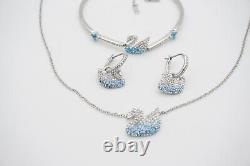 Swarovski Iconic Blue White Crystal Swan Set, Earrings Necklace Bracelet BNWT