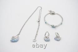 Swarovski Iconic Blue White Crystal Swan Set, Earrings Necklace Bracelet BNWT
