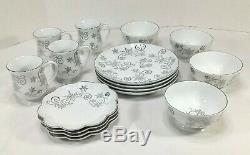 TEMPTATIONS 16pc DINNER SET- ELEGANT WHITE & SILVER LACE, CHRISTMAS EVE & WINTER