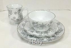 TEMPTATIONS 16pc DINNER SET- ELEGANT WHITE & SILVER LACE, CHRISTMAS EVE & WINTER