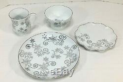 TEMPTATIONS 16pc DINNER SET- ELEGANT WHITE & SILVER LACE, CHRISTMAS EVE & WINTER