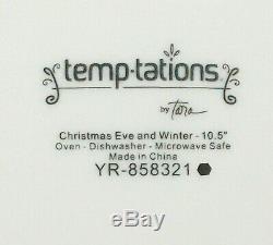 TEMPTATIONS 16pc DINNER SET- ELEGANT WHITE & SILVER LACE, CHRISTMAS EVE & WINTER