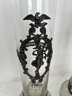 Topazio Casquinha Portugal Art Nouveau Glass Vase Set Pair Silver Plated Mounts