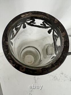 Topazio Casquinha Portugal Art Nouveau Glass Vase Set Pair Silver Plated Mounts