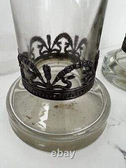 Topazio Casquinha Portugal Art Nouveau Glass Vase Set Pair Silver Plated Mounts