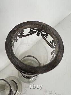 Topazio Casquinha Portugal Art Nouveau Glass Vase Set Pair Silver Plated Mounts