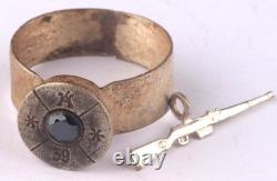 Trench art set Rifle Soldier's ring Gun Military Army Force War art Mans jewelry