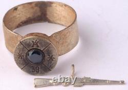 Trench art set Rifle Soldier's ring Gun Military Army Force War art Mans jewelry